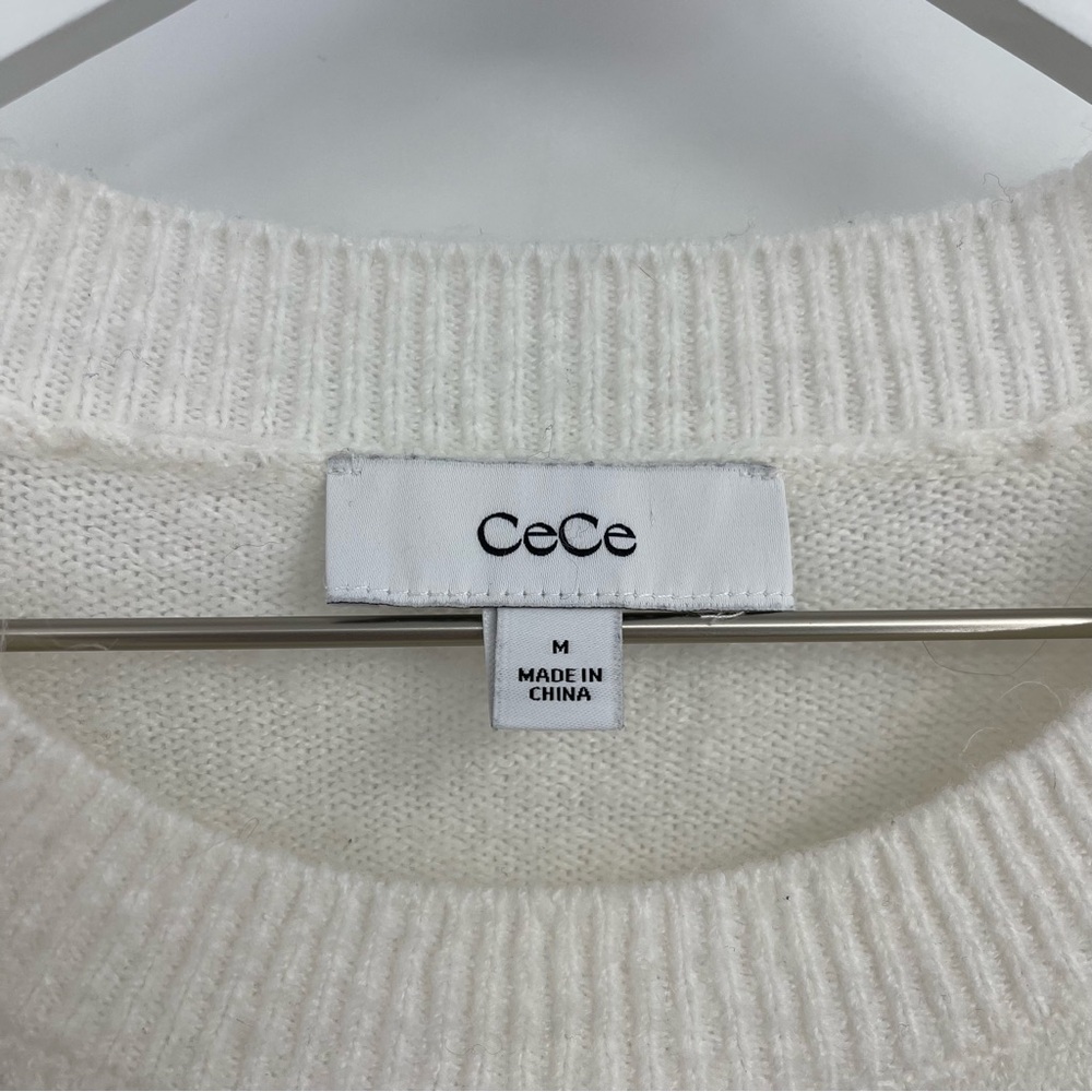 CeCe Cheers Beaded Script Sweater Cream Oversized Cozy Knit Size M - Picture 6 of 8